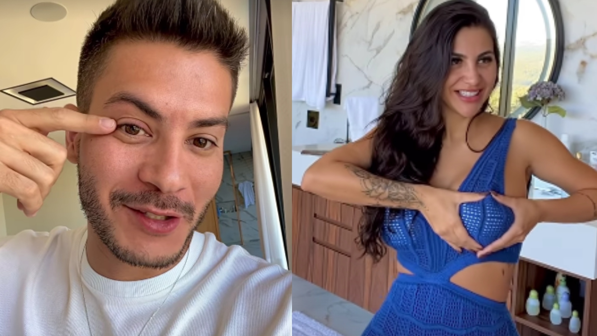 Arthur Aguiar faz tratamento bizarro e passa leite materno da namorada no olho