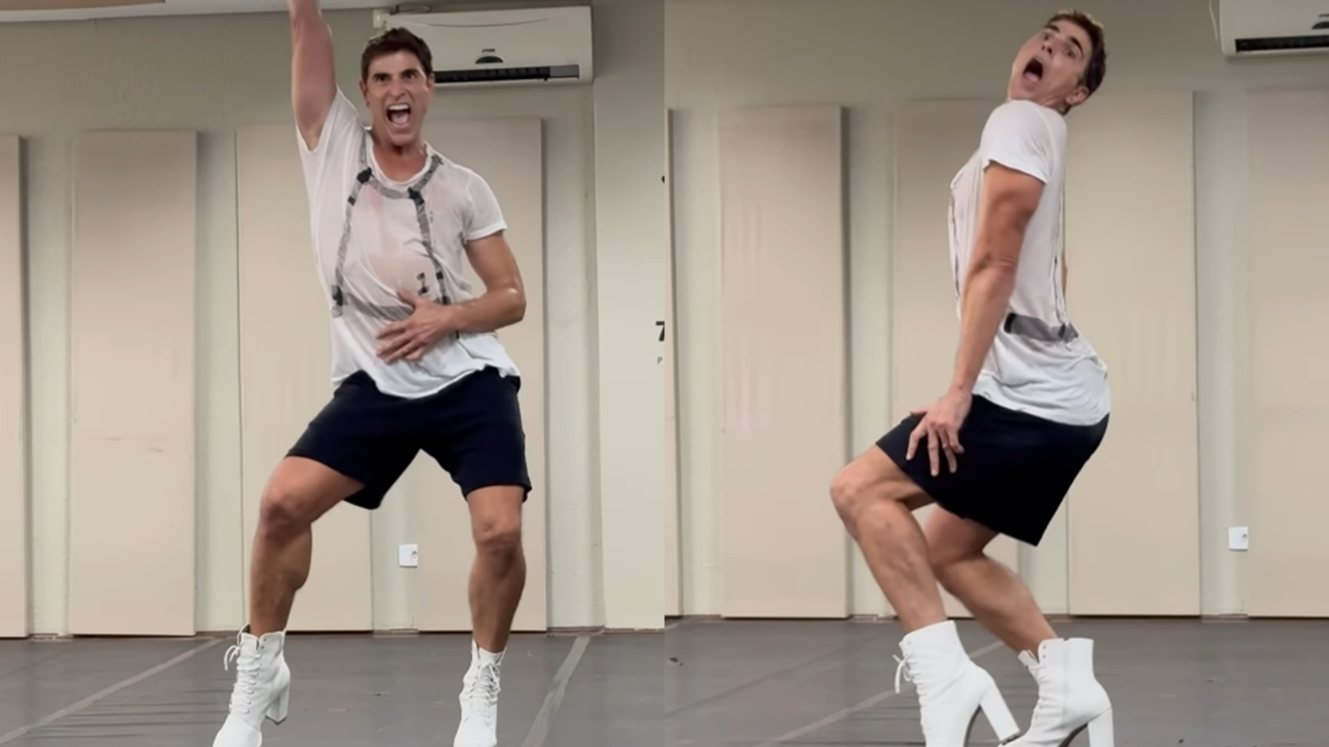 Reynaldo Gianecchini viraliza dançando de salto alto e mostra talento: “Desafio gigante”