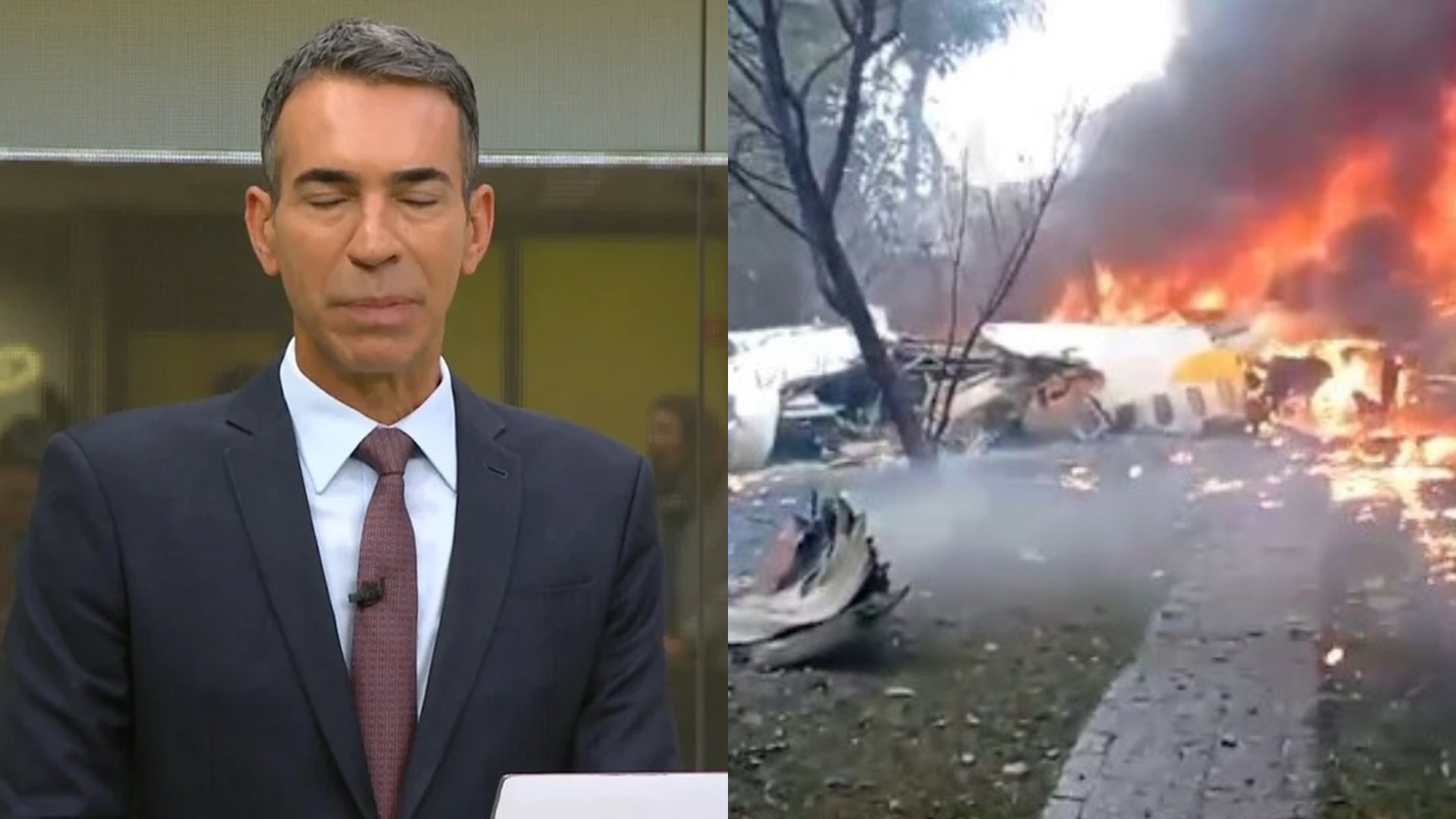 Cesar Tralli manda recado ao vivo para famílias das vítimas de avião: “Esse luto”