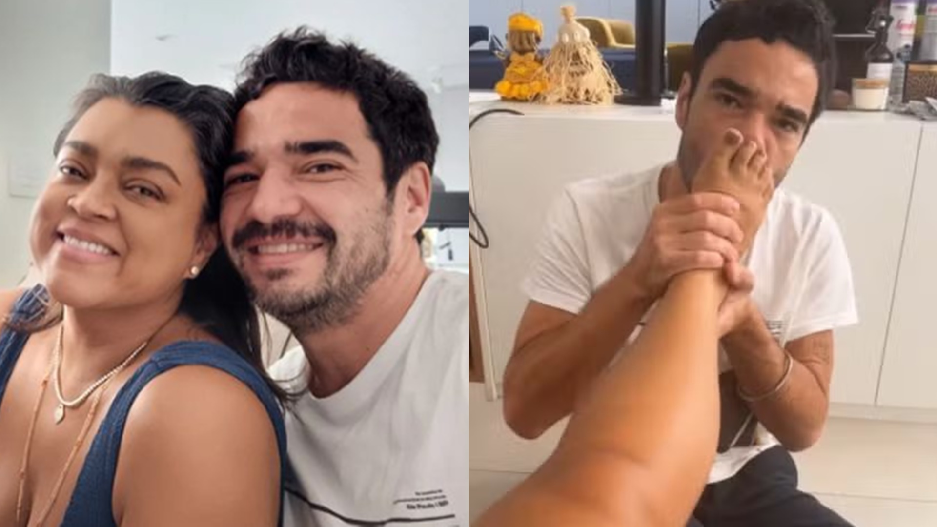 Preta Gil recebe massagem e beijo no pé de Caio Blat, seu ex-namorado: “O melhor”