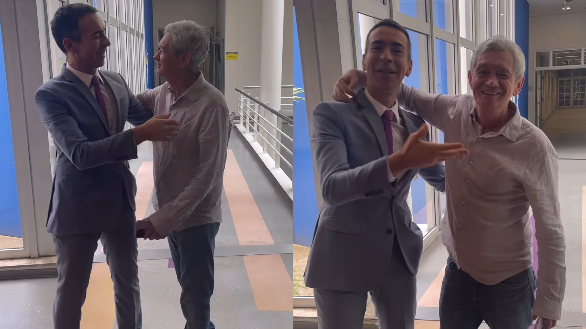 Cesar Tralli se choca ao encontrar Serginho Groisman nos corredores da Globo: ‘Te amo’