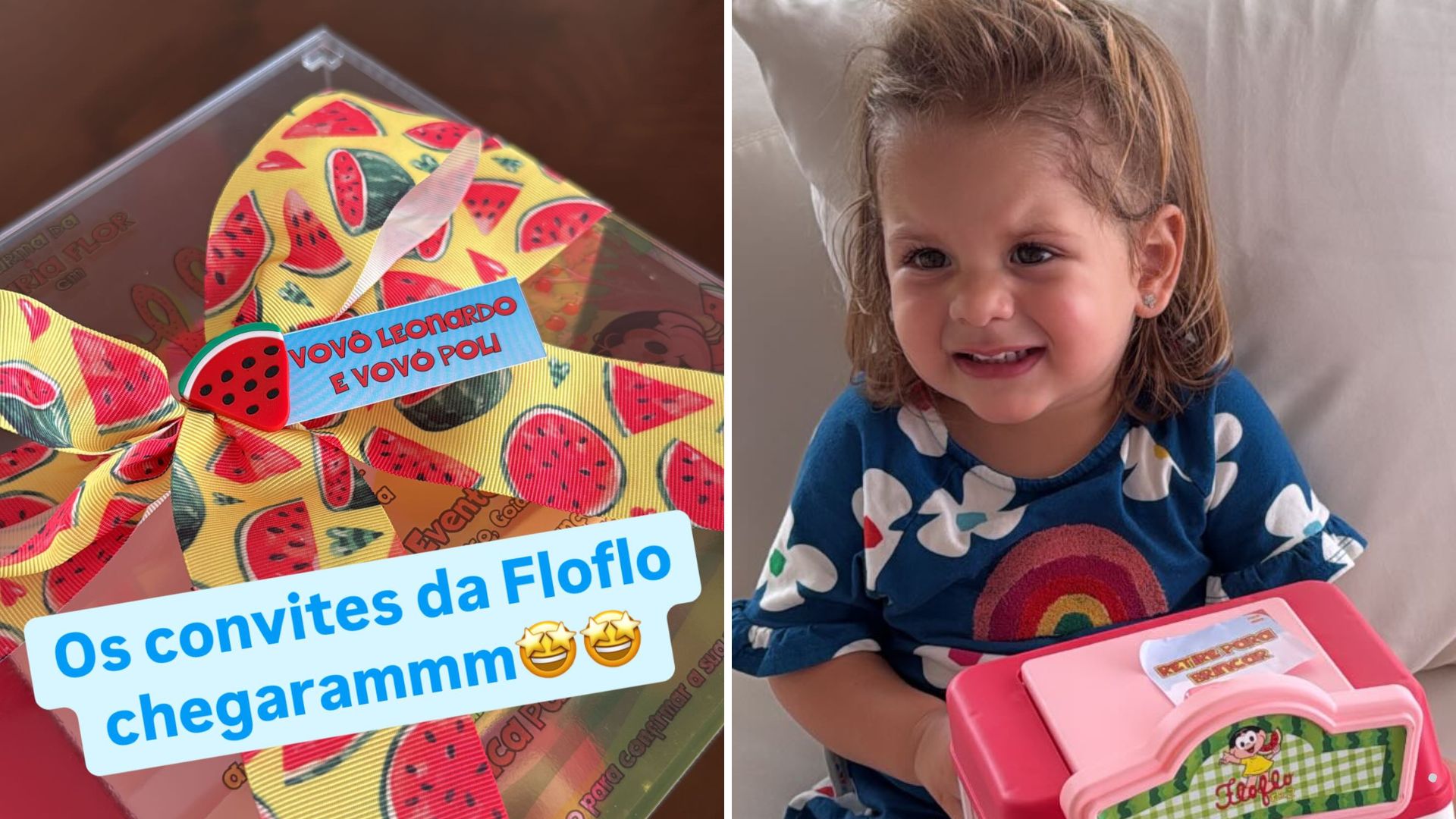 Virginia coloca máquina de doces no convite de aniversário de Maria Flor: entenda