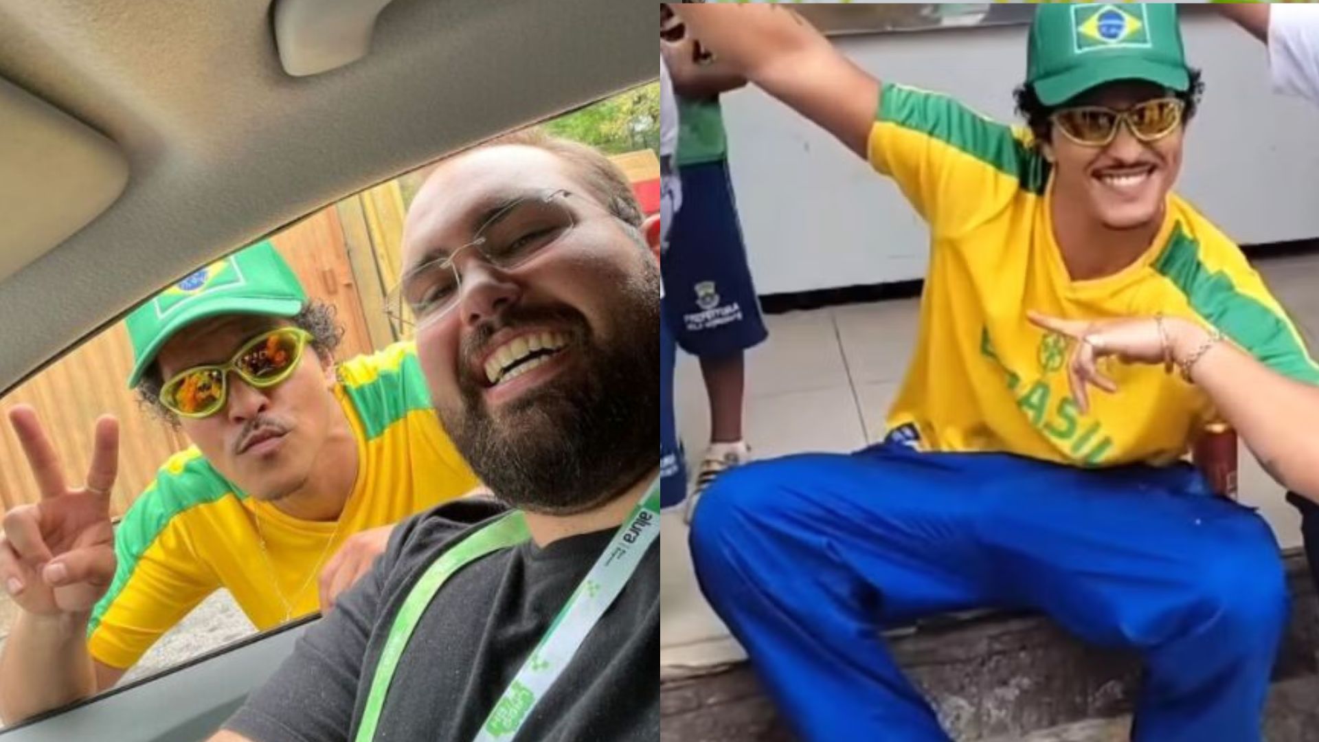 Flagrado de bigode fininho e juliet, Bruno Mars já é considerado brasileiro por fãs
