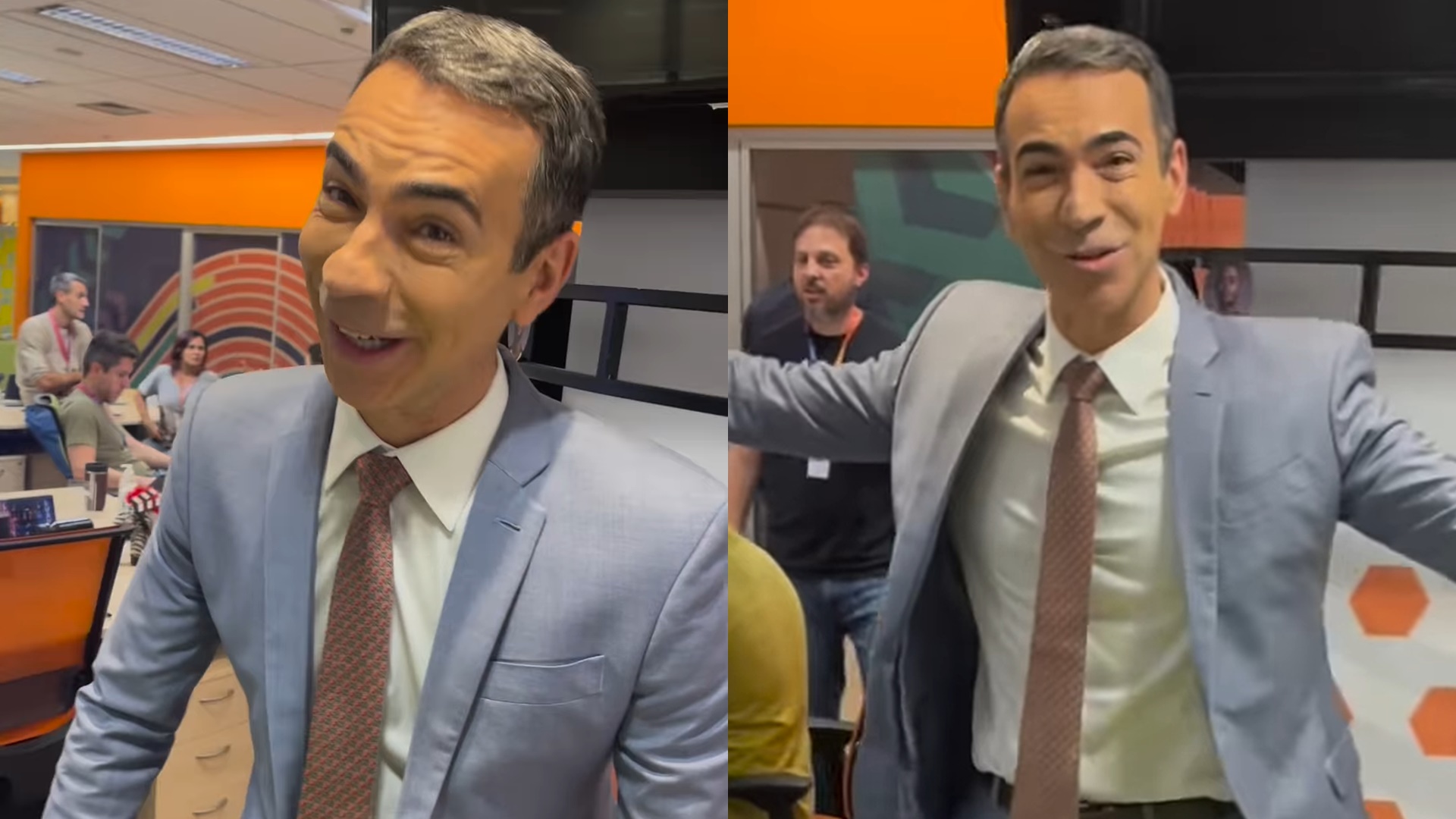 César Tralli invade redação do Globo Esporte e expõe objeto inusitado: ‘Que delicia’
