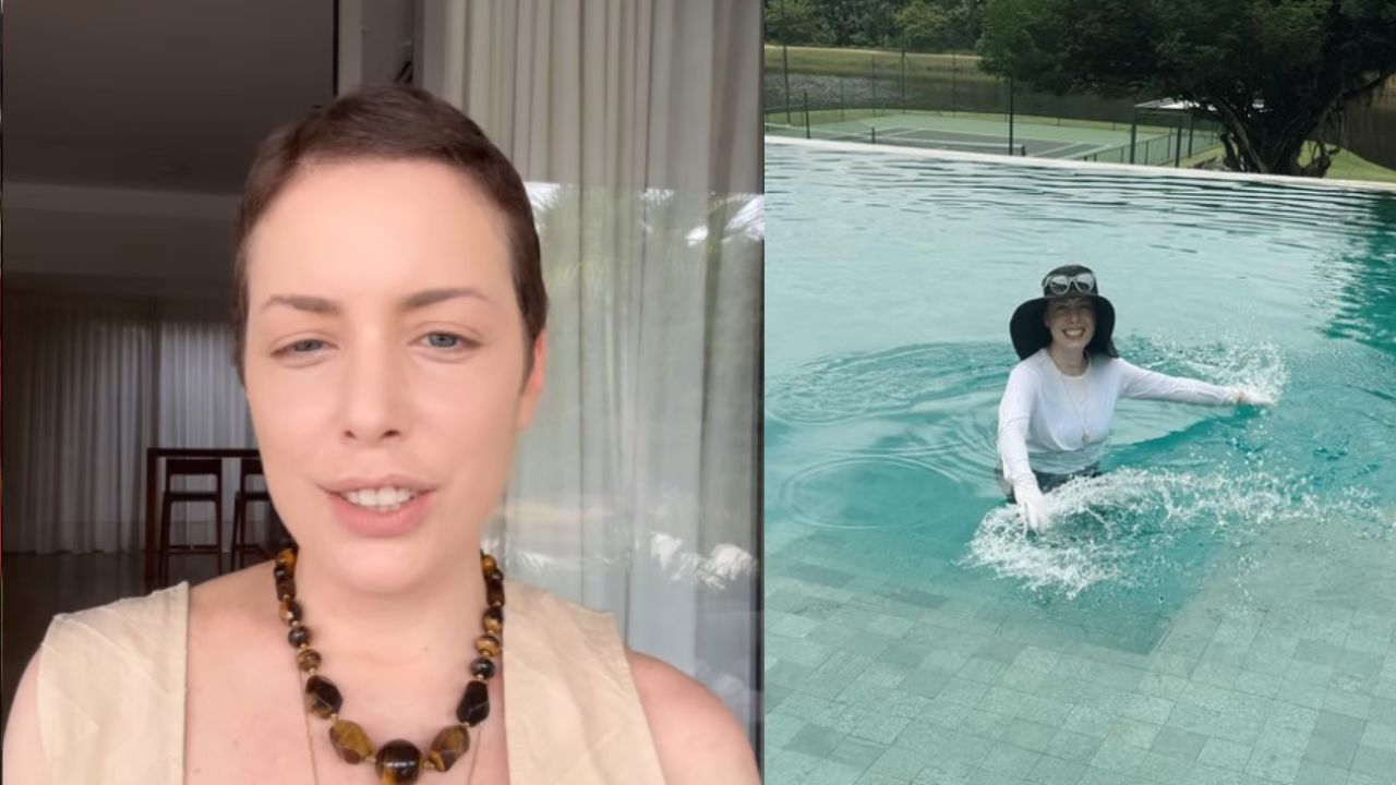 Fabiana Justus curte final de semana e fala de uso de luvas em piscina: ‘Curtir’
