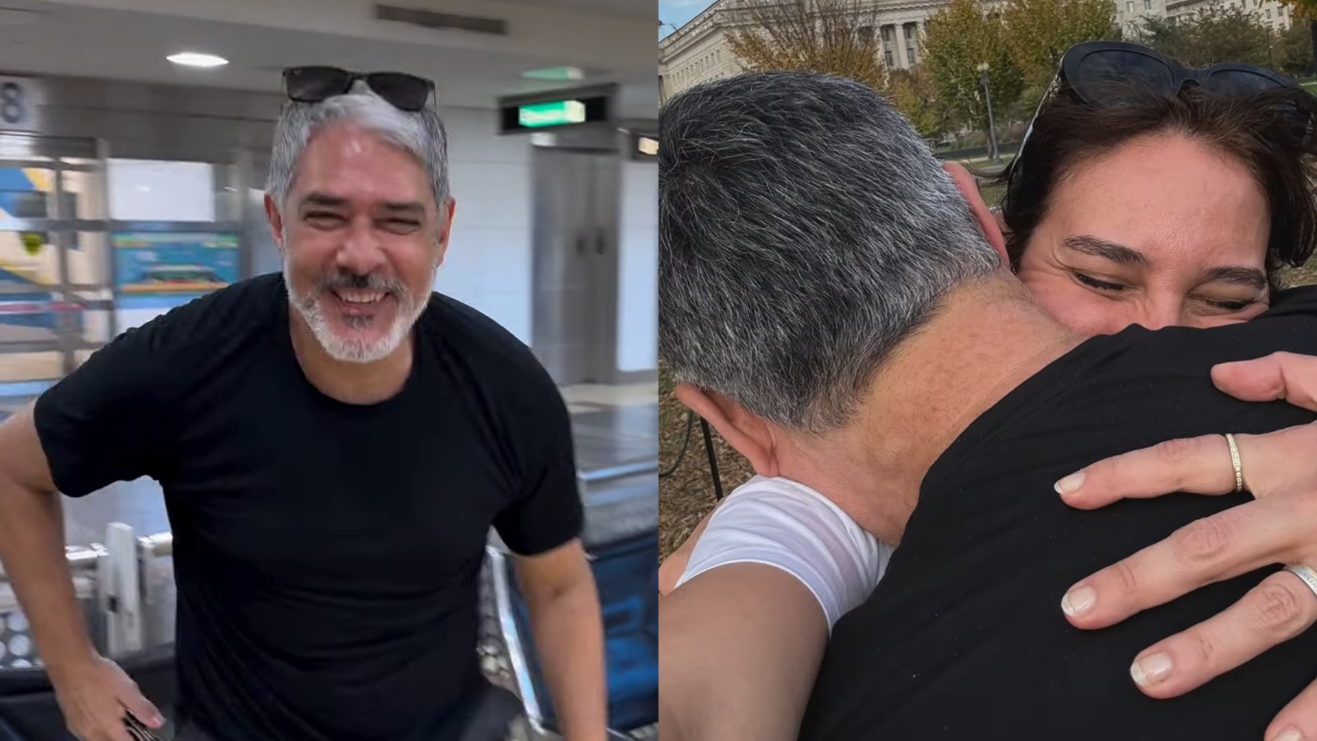 William Bonner reencontra a esposa seis dias após viagem aos EUA: ‘Não dava mais’