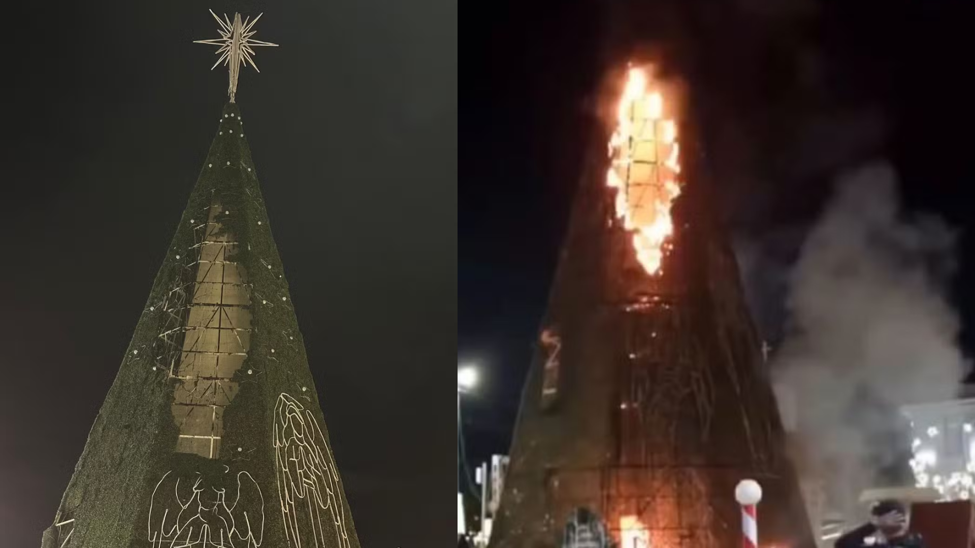 Vídeo: Árvore de Natal pega fogo dois dias após inauguração no Acre