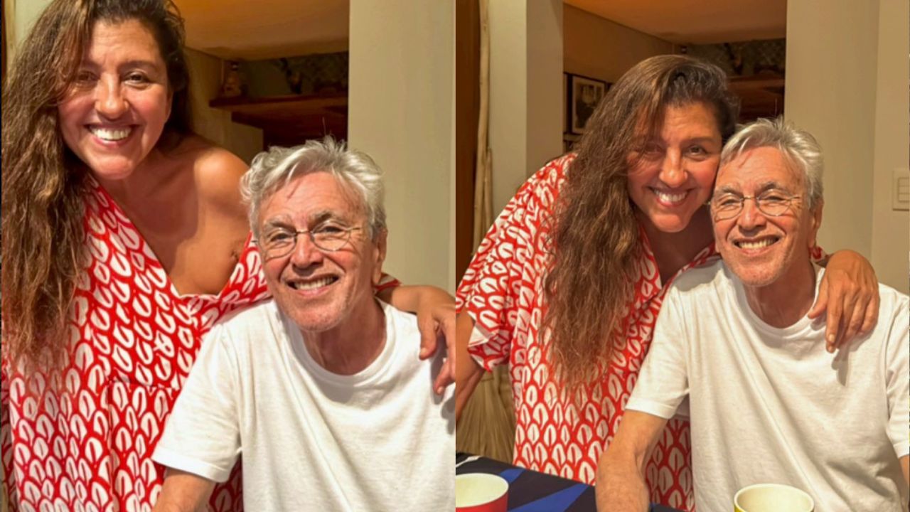 Regina Casé expõe momento intimista ao lado de Caetano Veloso e celebra: ‘Amor’