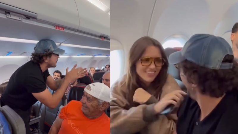 Nattan pede salva de palmas para Rafa Kalimann no avião: ‘Minha namorada’