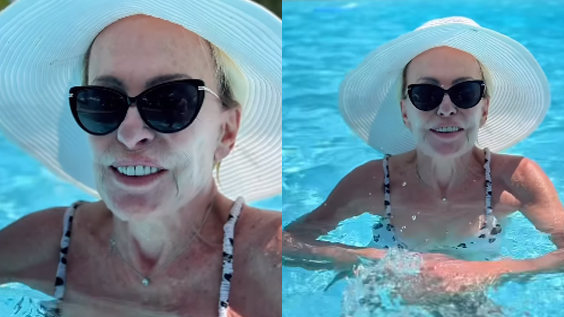 Ana Maria Braga curte piscina e exibe corpo em forma de biquíni: “Renovação”