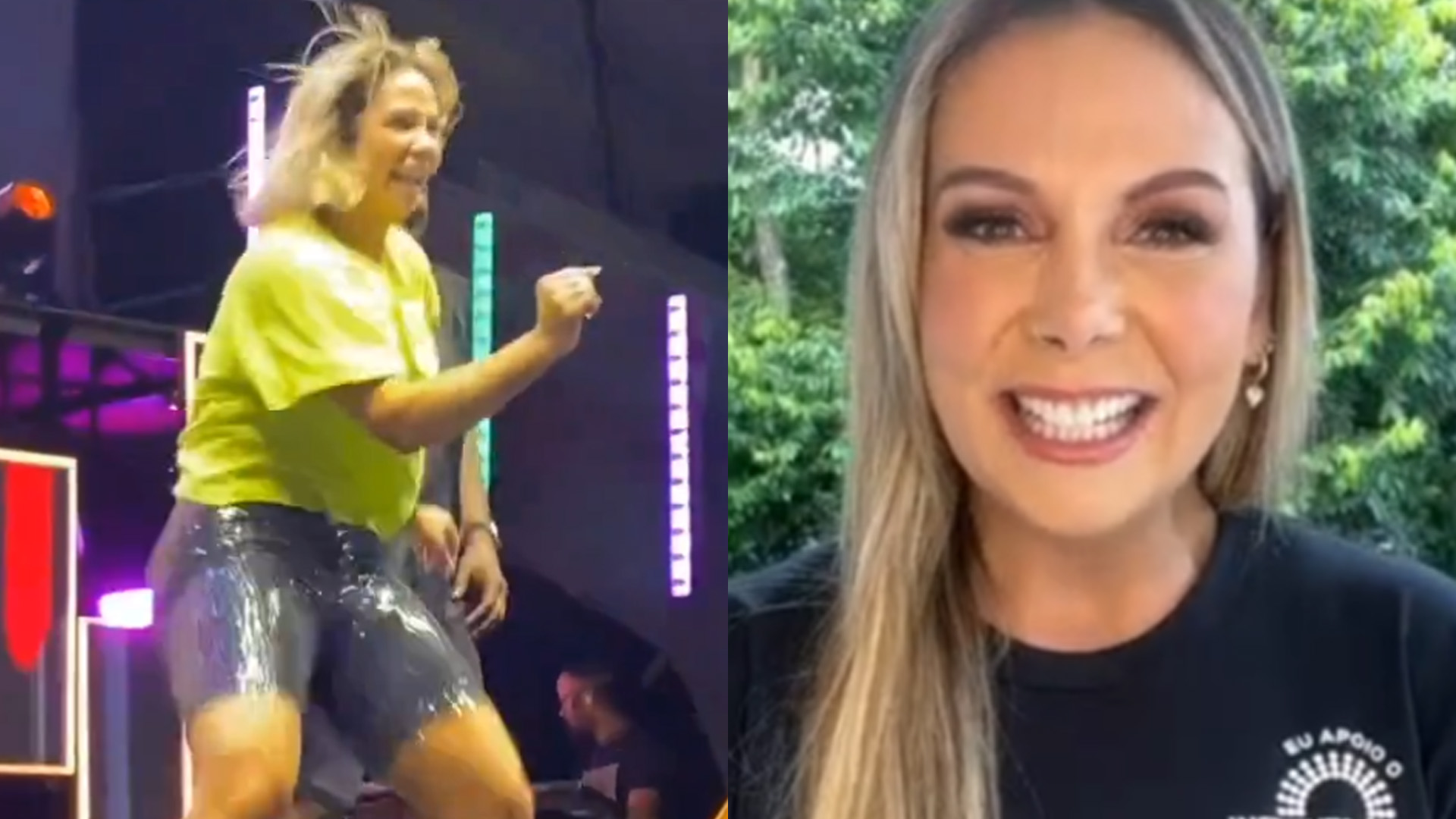 Carla Perez sobe no palco do É o Tchan e arrasa no rebolado: “Lombar doeu”