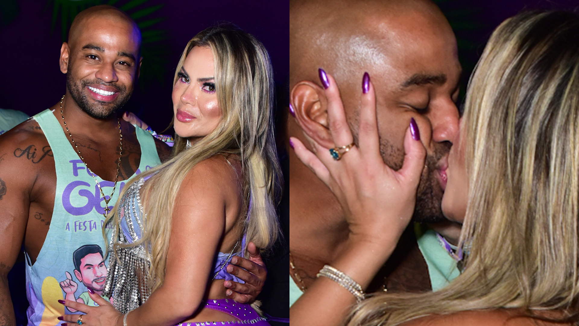 Ficou sério! Cezar Black e Kally Fonseca são flagrados aos amassos em festa