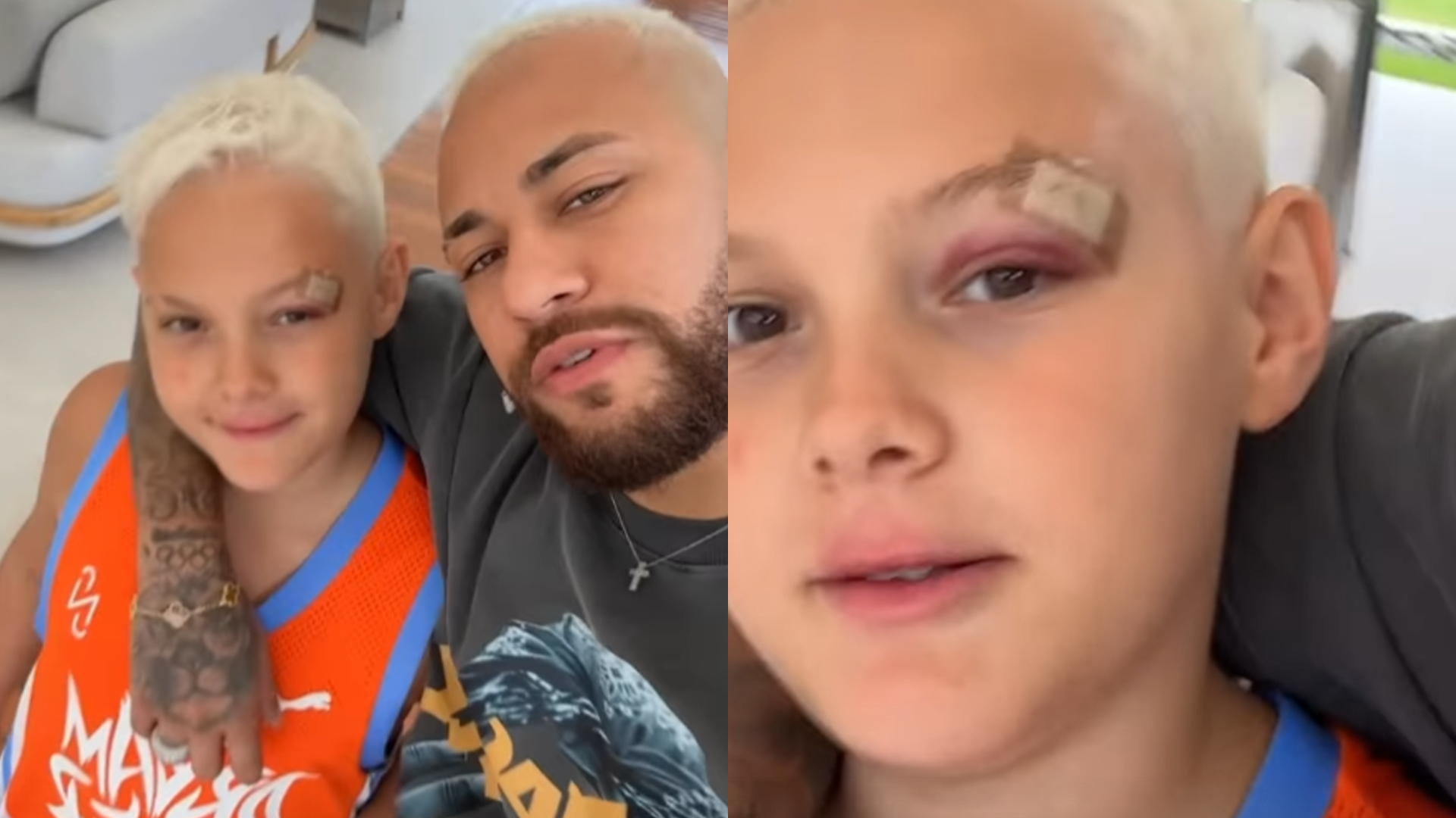 Filho de Neymar, Davi Lucca aparece com olho roxo no Ano Novo do craque