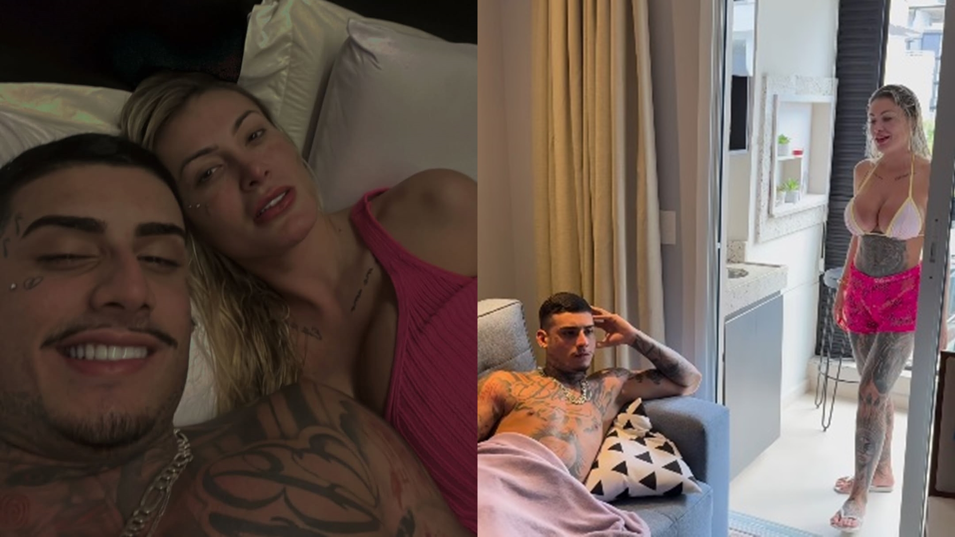 Namorado de Andressa Urach faz vídeo sobre amor pela boca e ela rebate: ‘Não tinha gosto de abacaxi’