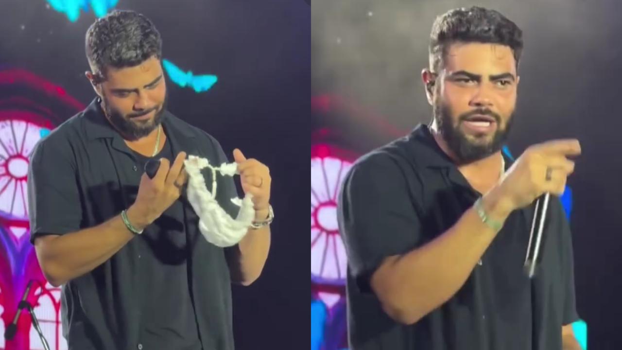 Gente! Fã arremessa peça íntima em Henrique durante show com Juliano: ‘Foi você?’