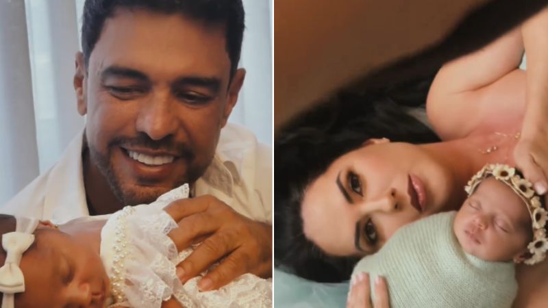 Graciele Lacerda e Zezé Di Camargo mostram bastidores de ensaio newborn de Clara