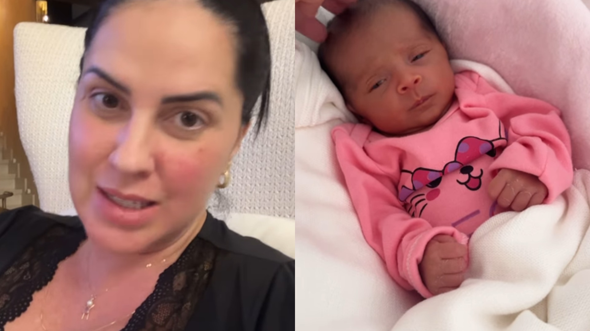 Graciele Lacerda fura a orelha da filha com 20 dias de vida: ‘Quase desmaiei’