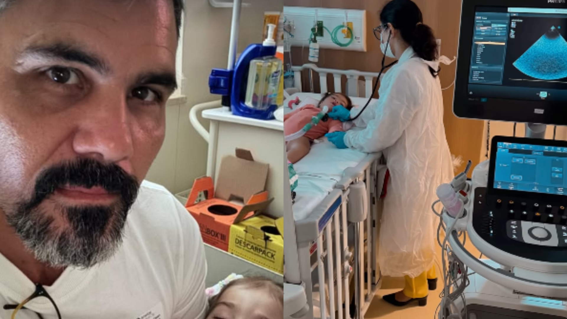 No hospital, Juliano Cazarré surge com a filha nos braços: ‘Colinho do papai’