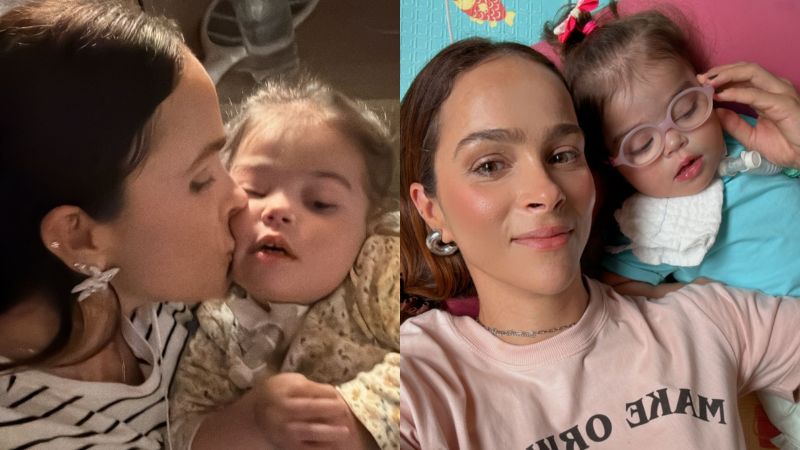 Letícia Cazarré celebra e posa para fotos com a filha após alta hospitalar