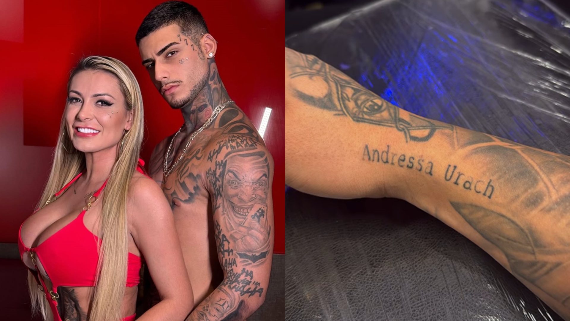 Ex de Andressa Urach cobre tatuagem do nome da famosa com desenho inusitado e ela rebate