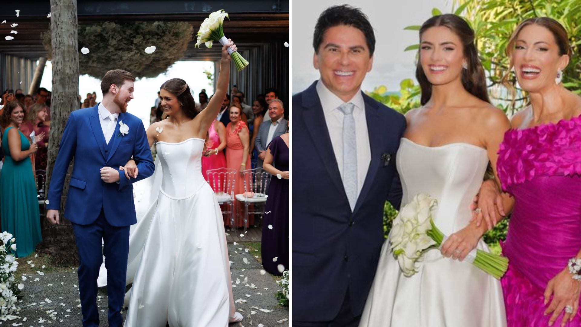 Filha de Cesar Filho e Elaine Mickely tem entrada surpreendente em casamento religioso