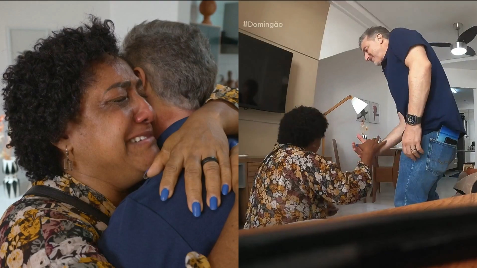 Com dois anos de atraso, Luciano Huck cumpre promessa no Domingão e faz mulher se ajoelhar