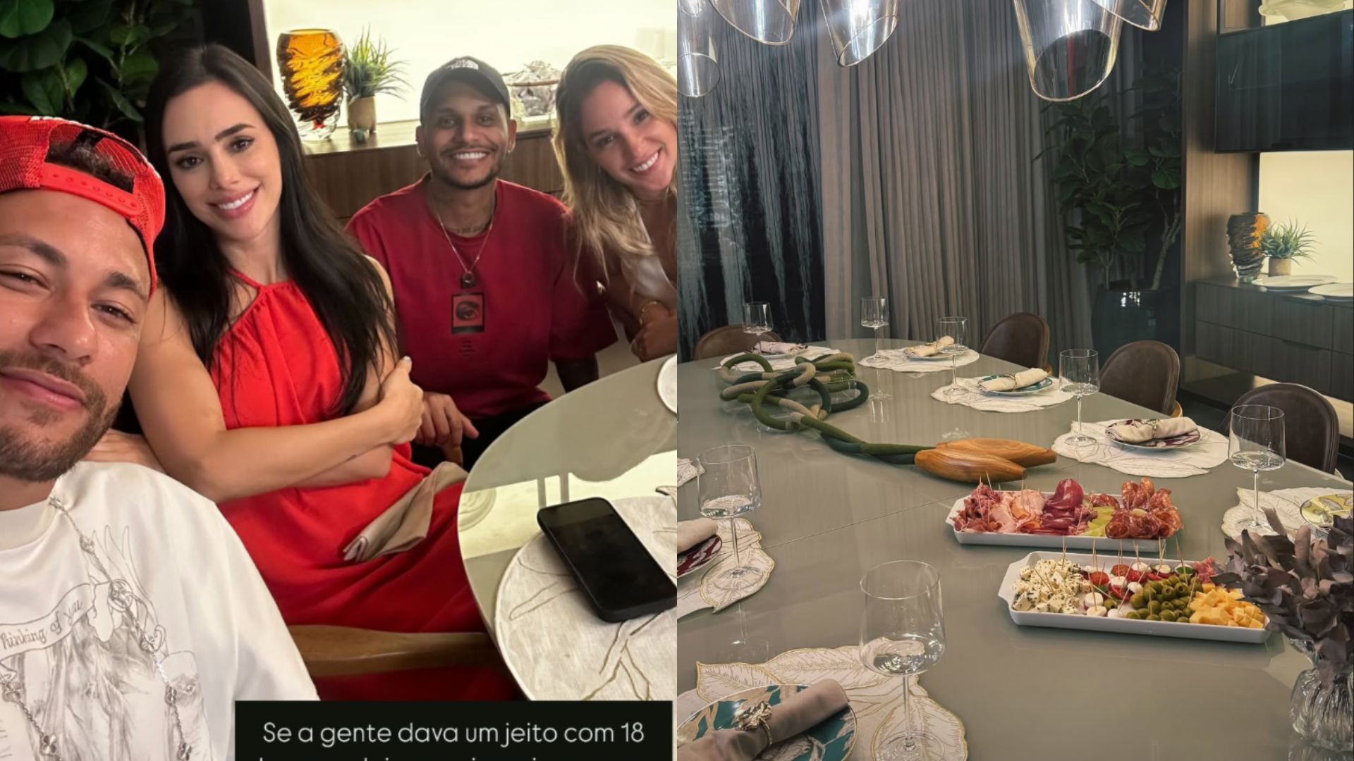 Neymar e Bruna Biancardi recebem amigos na primeira noite na nova mansão em Santos