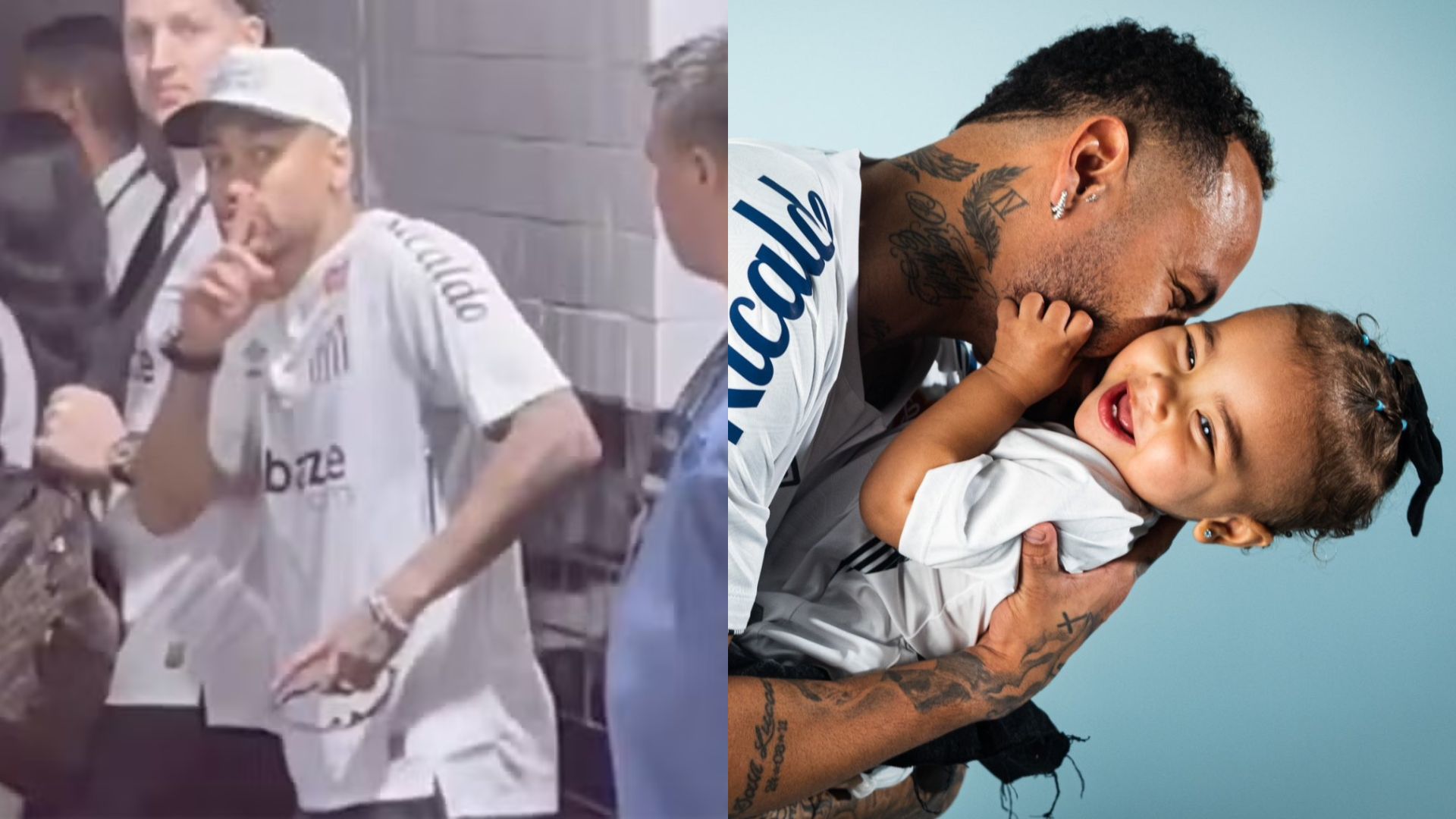 Neymar pede silêncio a fãs na saída do Santos: ‘Mavie está dormindo’