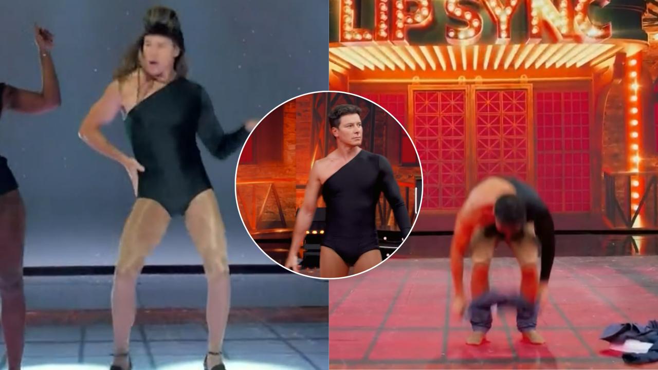 Rodrigo Faro tira a roupa e dança só de collant, salto e peruca no Domingão com Huck