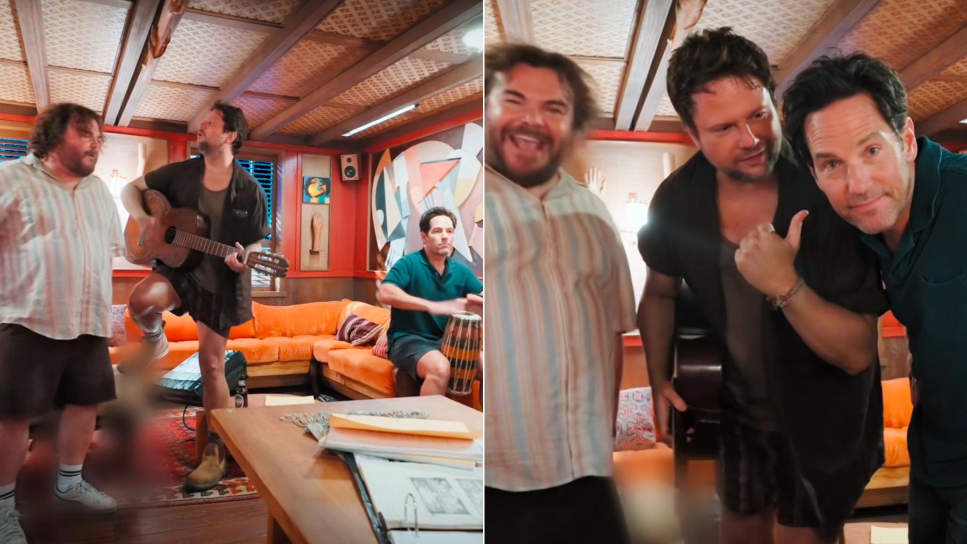 Selton Mello, Jack Black e Paul Rudd cantam juntos nos bastidores de Anaconda