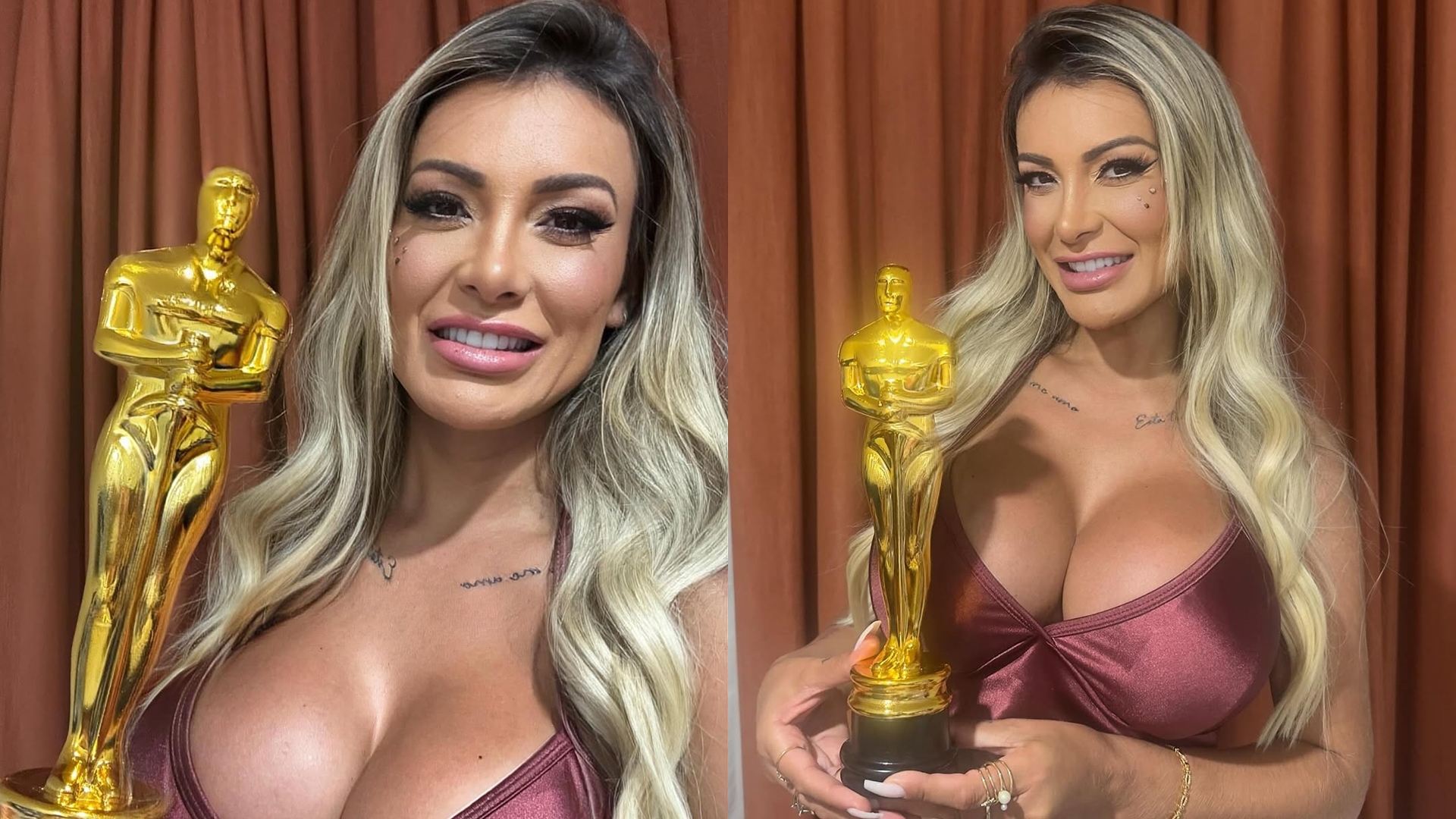Andressa Urach ganha Oscar e fala sobre filme da sua vida: ‘Me sinto vencedora’