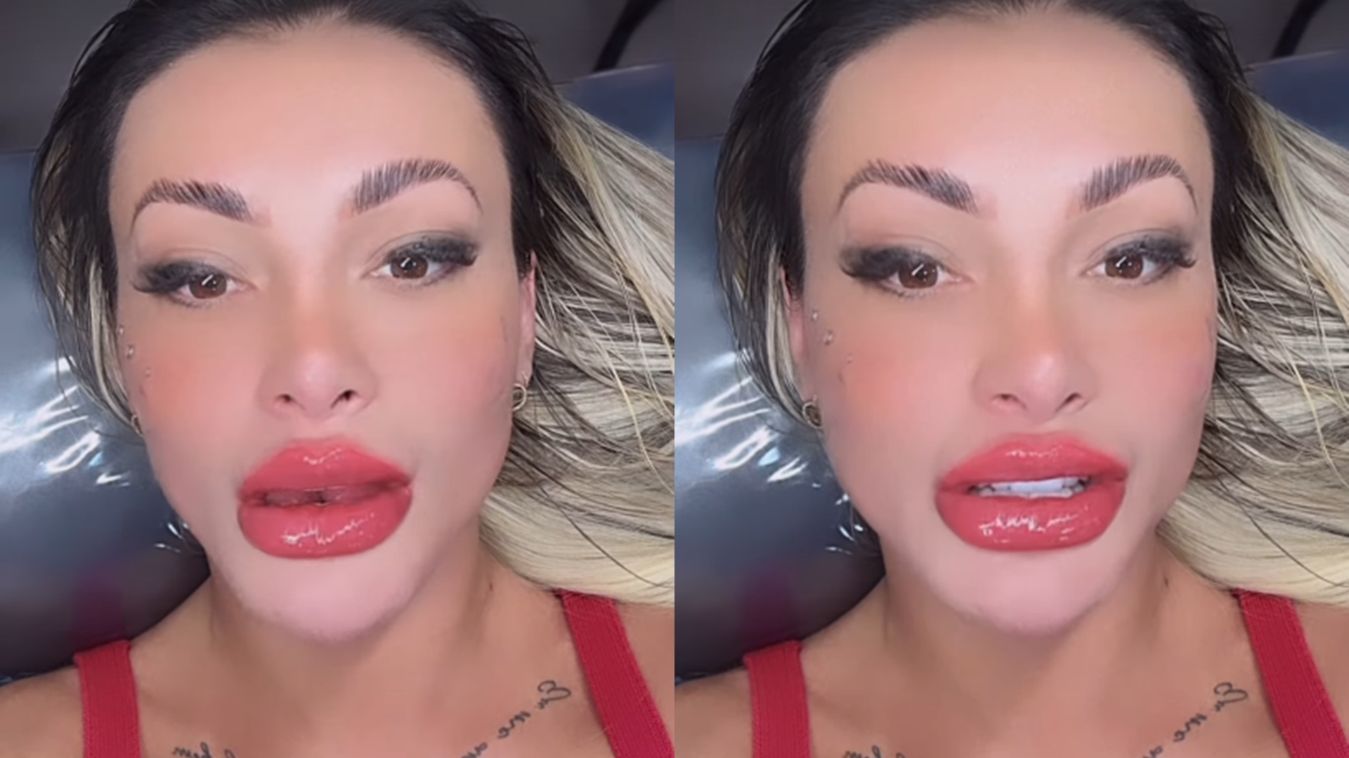 Andressa Urach aparece com a boca gigante e dá aula para homens: ‘Feio, barrigudo, velho’