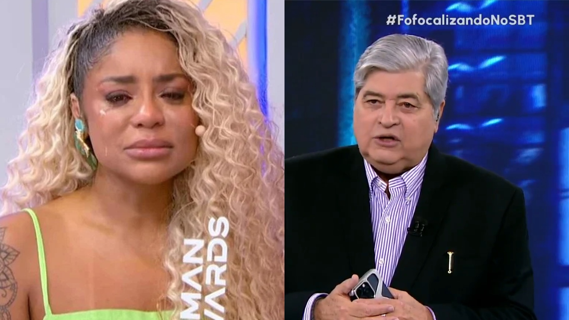 Cariúcha fica aos prantos no SBT após homenagem de Datena: ‘Não consigo fingir costume’