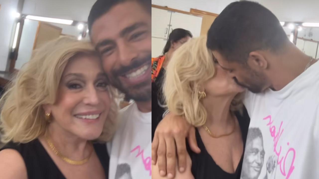Cauã Reymond beija Susana Vieira nos bastidores de “Vale Tudo”