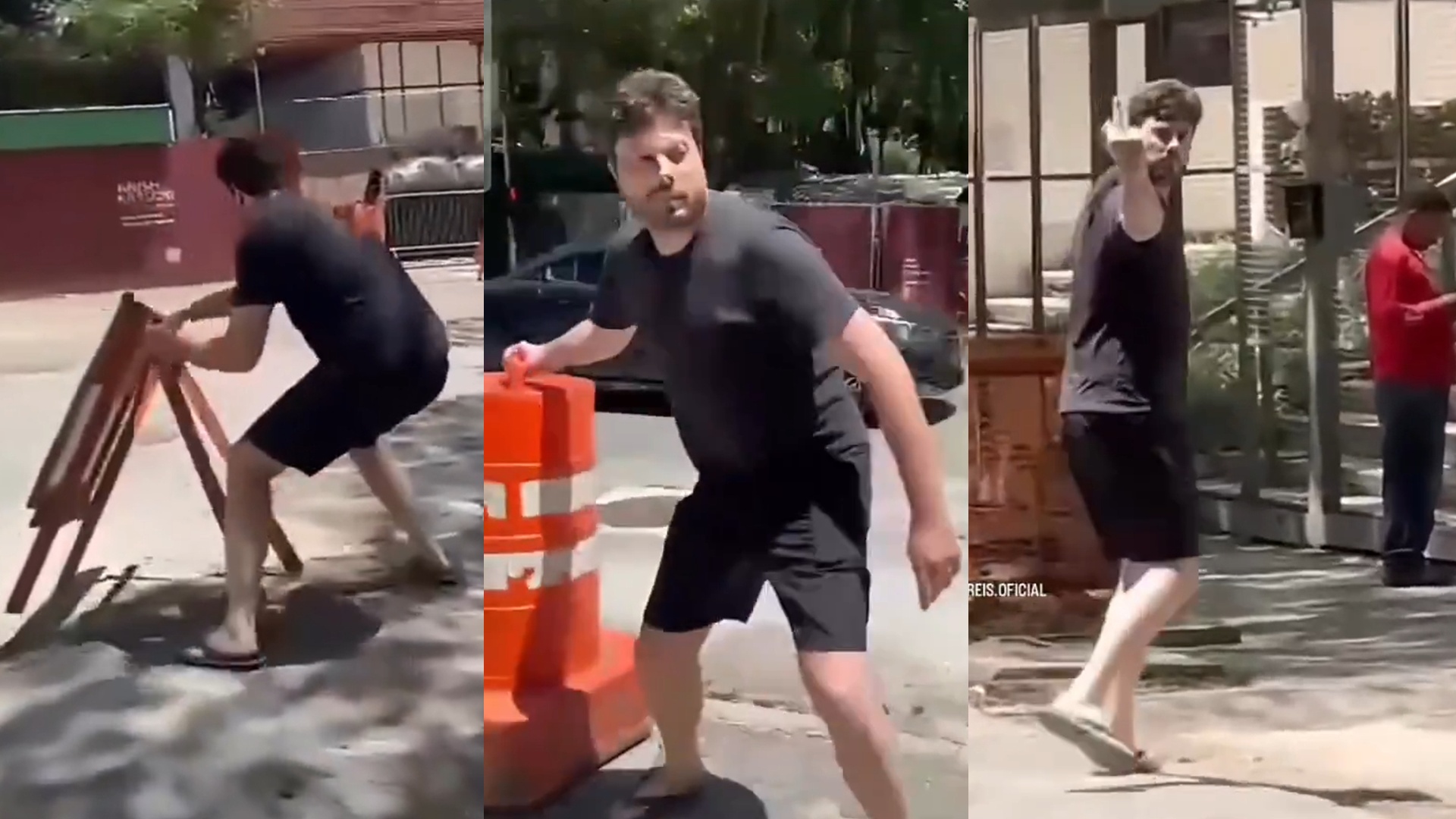 Danilo Gentili surta na rua e discute com trabalhadores de obra: ‘Problema seu’
