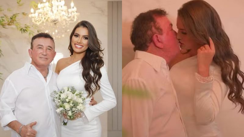 É oficial! Amado Batista se casa com miss 51 anos mais nova; saiba detalhes da cerimônia