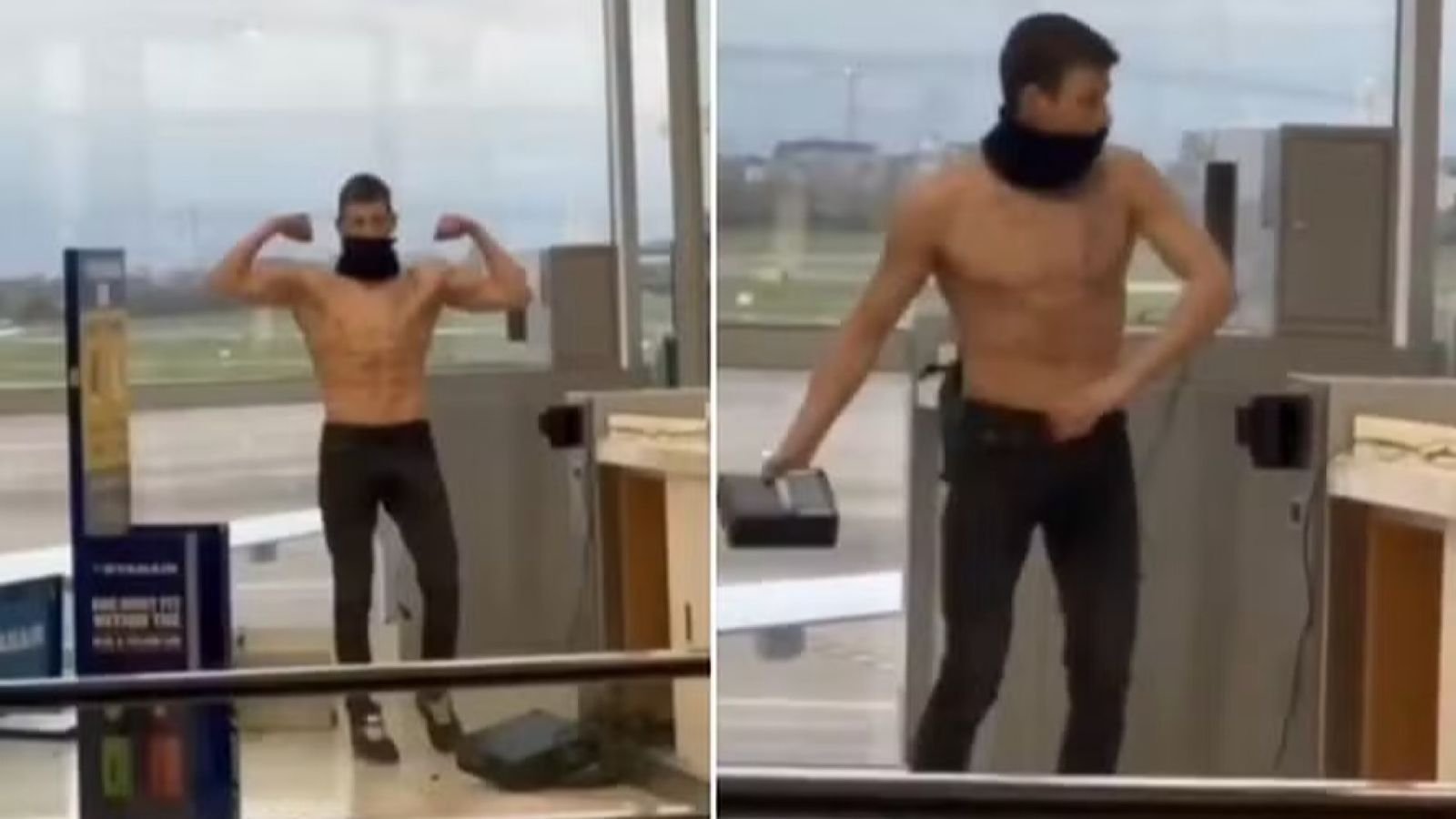 Passageiro sem camisa destrói equipamentos em aeroporto após perder voo