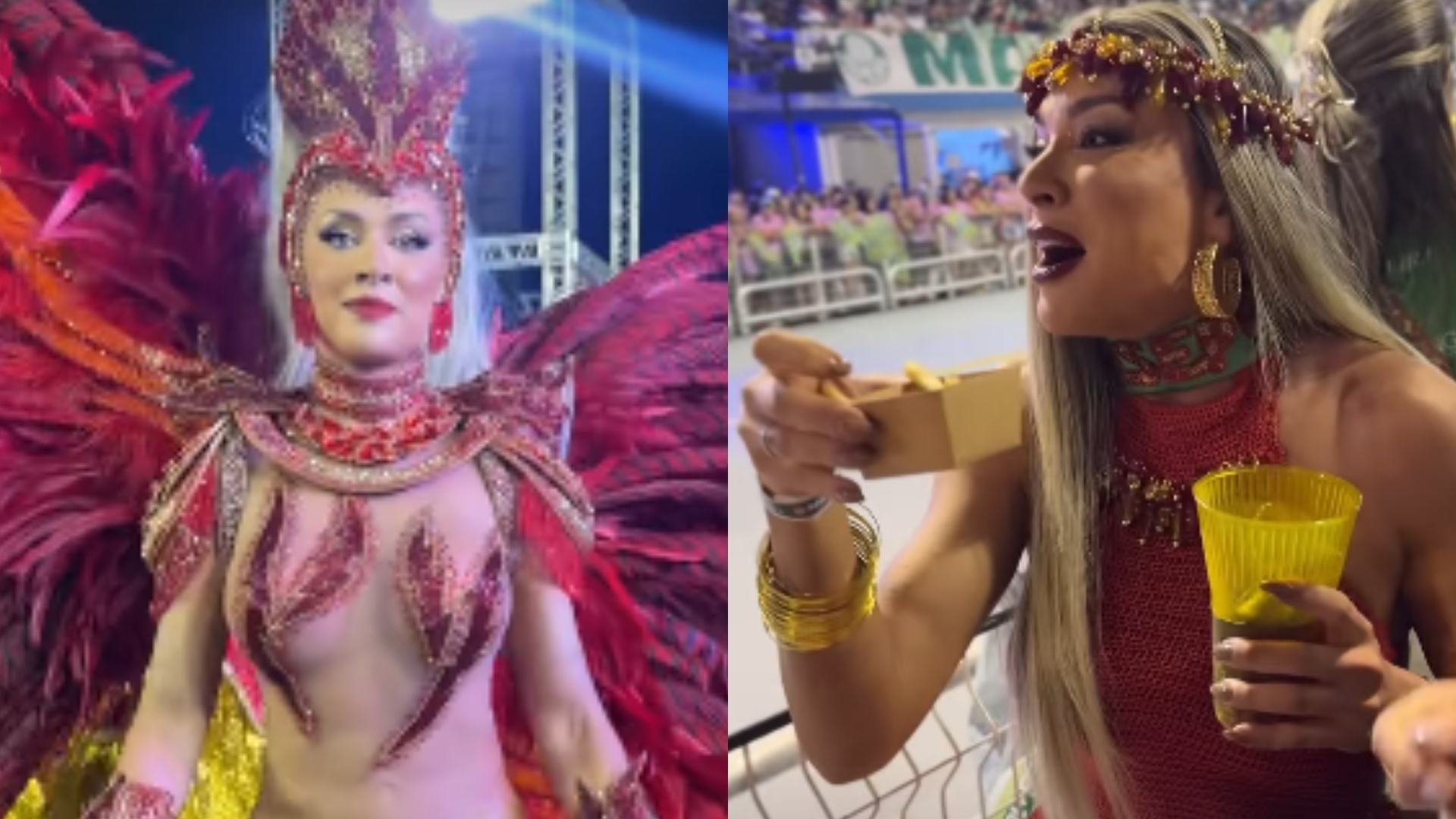 ‘Agora pode’: Após fim de desfile, Juju Salimeni se acaba em coxinha e batata