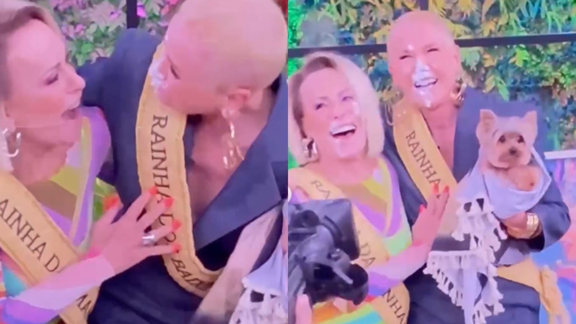 Ana Maria Braga e Xuxa transformam aniversário em divertida guerra de bolo