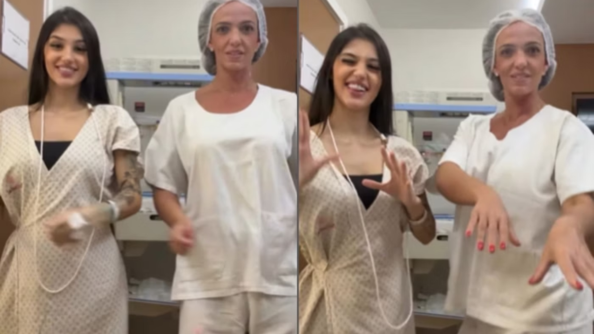 Bia Miranda faz dancinha com médica antes do parto na maternidade