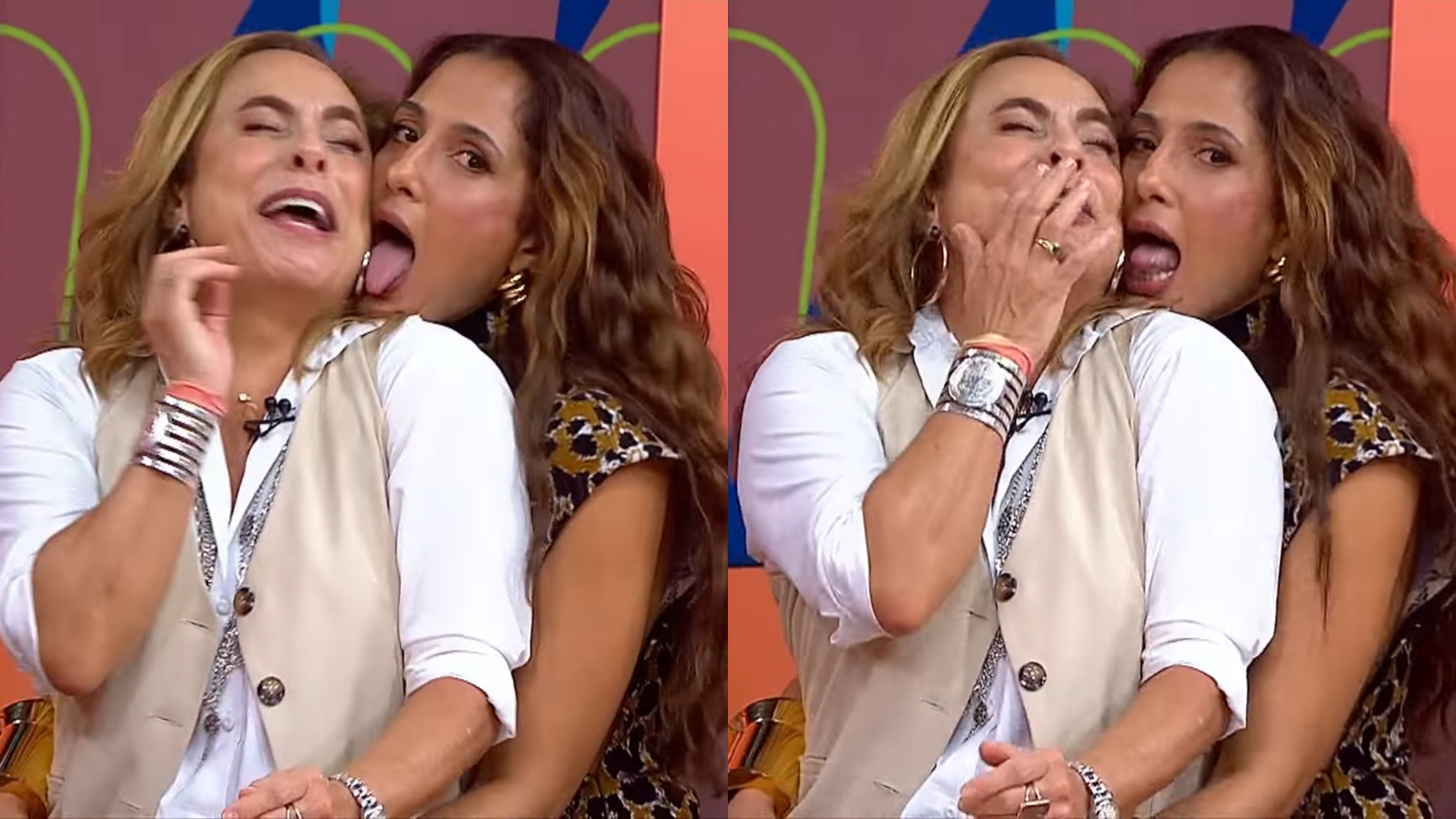 Camila Pitanga lambe Cissa Guimarães ao vivo em programa: ‘Encoxada’