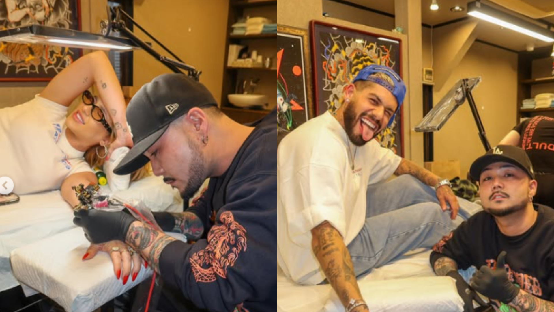 Do outro lado do mundo, Virginia faz tatuagem com Zé Felipe e sofre: ‘Arrepiando toda’