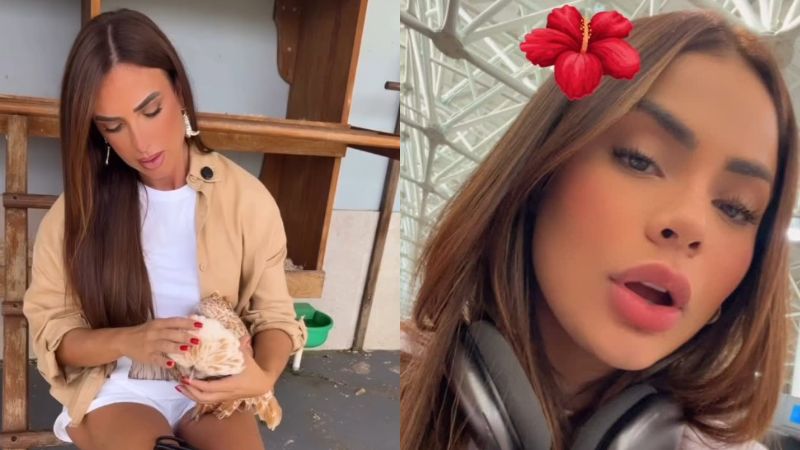 Nicole Bahls nomeia galinha de seu sítio de Lexa e cantora reage