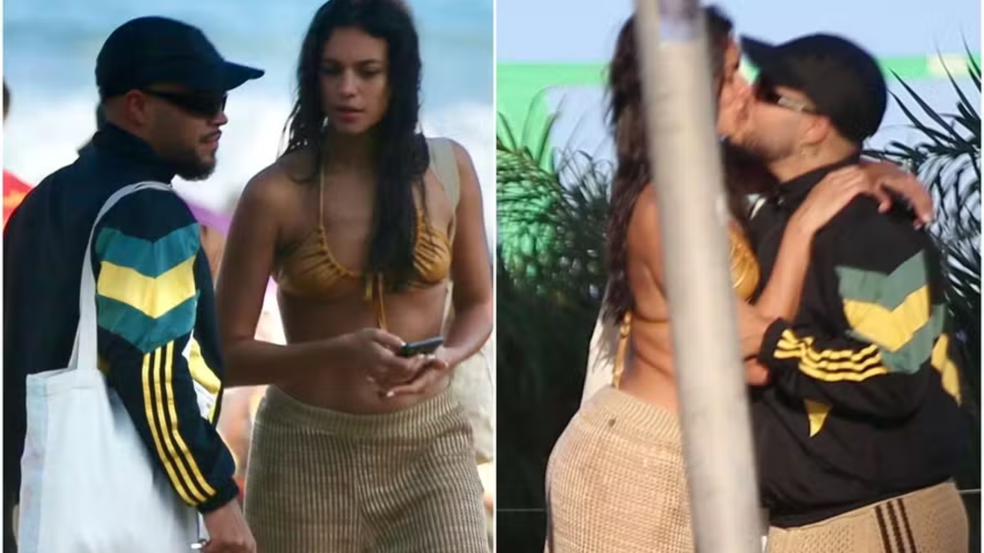 Alane Dias e Francisco Gil assumem romance e trocam beijos em praia do Rio de Janeiro