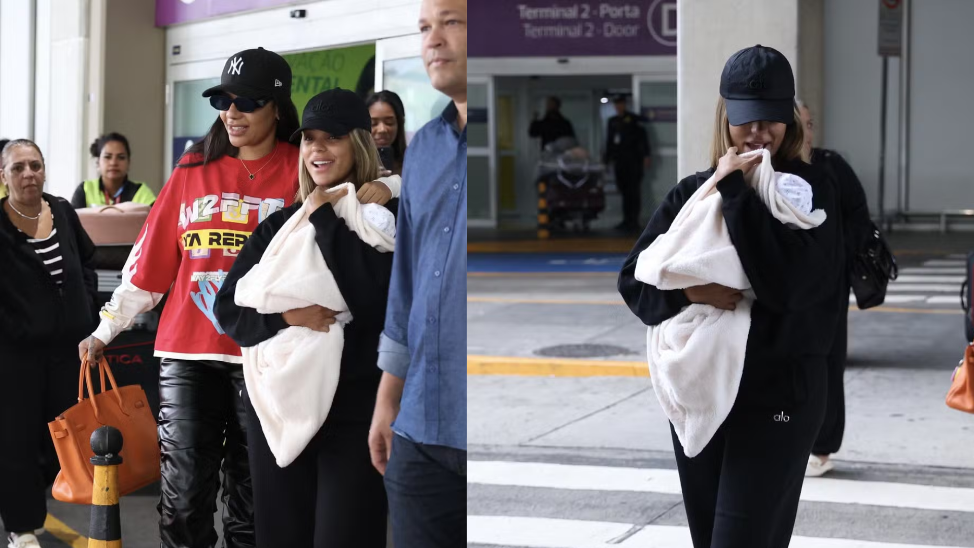 Voltaram em três! Ludmilla e Brunna chegam ao Brasil com a filha Zuri