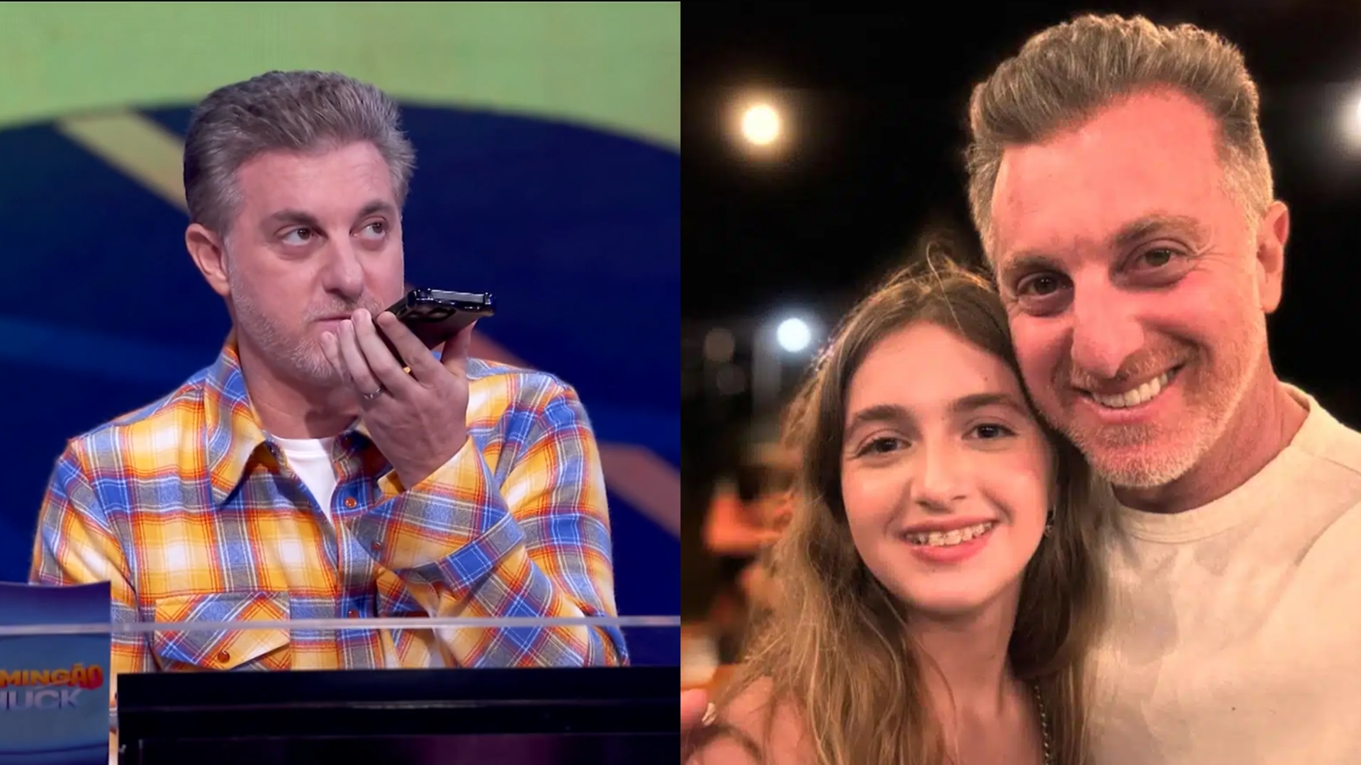 Luciano Huck interrompe o Domingão para atender ligação da filha: ‘É uma coisa urgente?’
