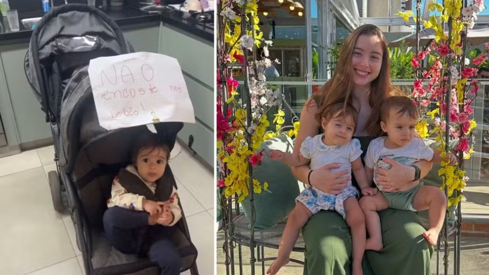 Mãe rebate críticas após aviso ‘Não encoste nos bebês’ em carrinho de gêmeos viralizar