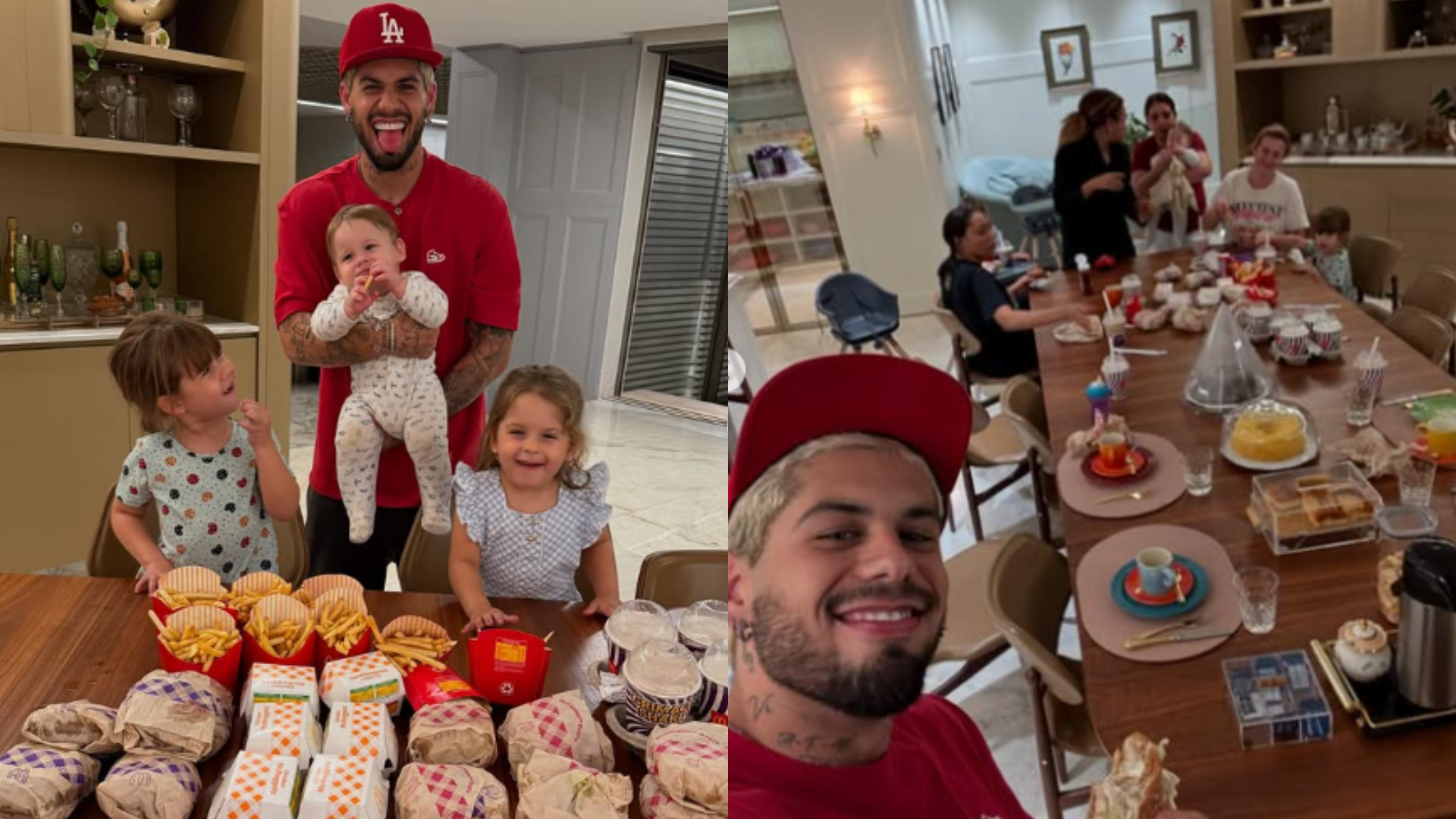 Onde está Virginia? Sozinho, Zé Felipe mostra jantar com os filhos e as babás