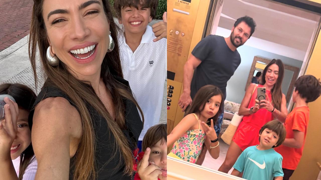 Patrícia Abravanel publica clique raro em família e caçula aparece com pose inusitada: ‘Controlar’