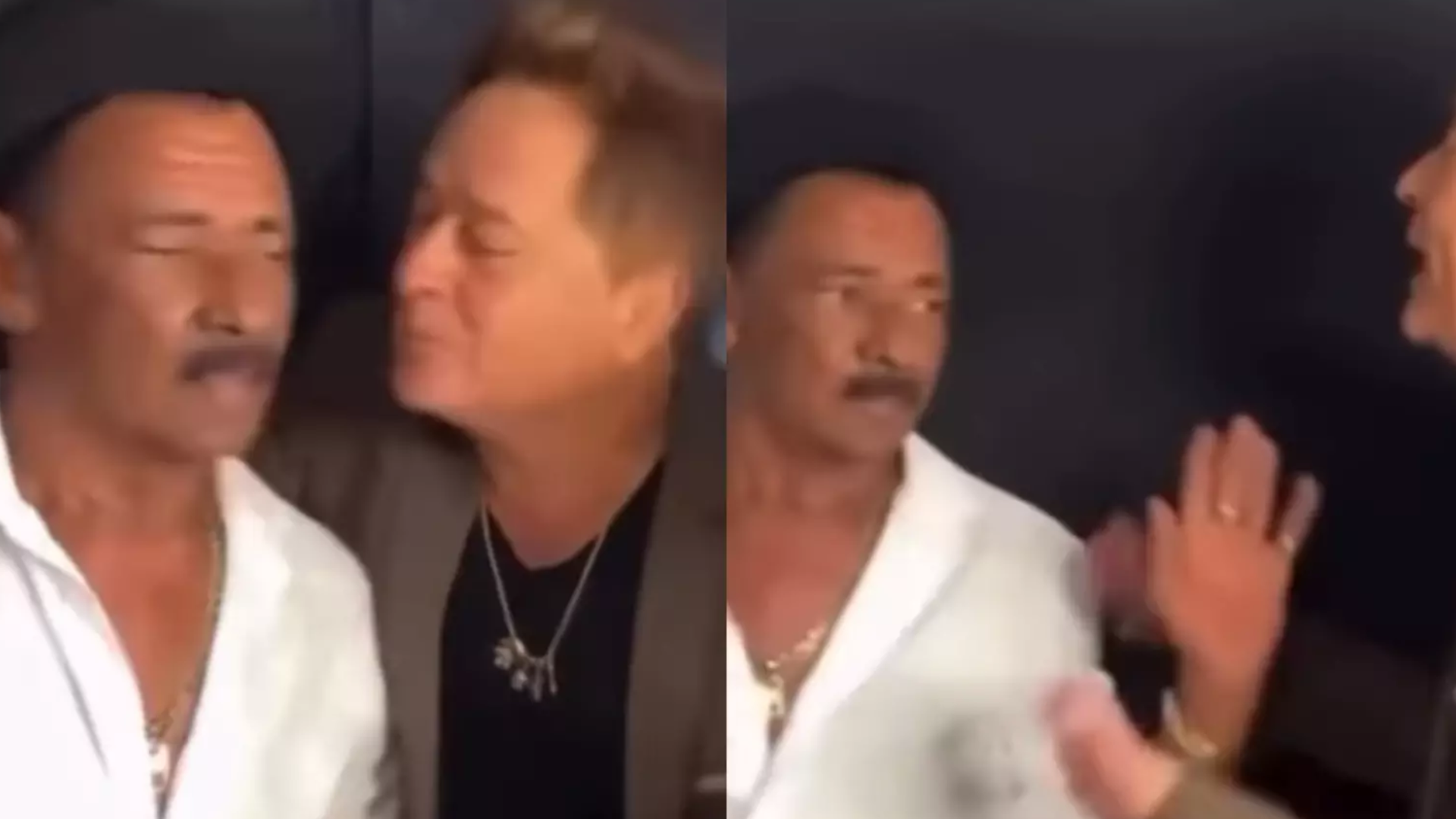 Que? Cantor Leonardo beija humorista ao vivo e recebe xingamento: ‘Vá se lascar…’